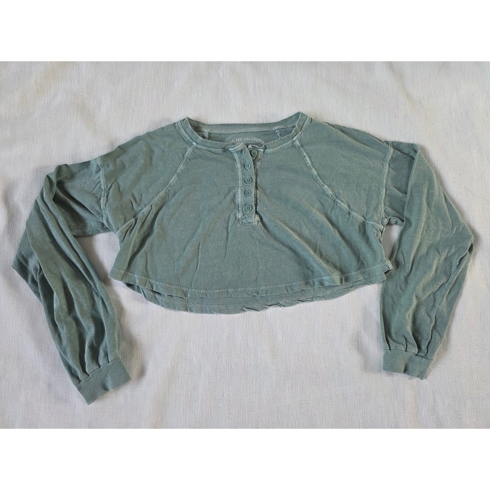 Aeropostale OG Tee Collection Crop Boyfriend Henley Sage Green XS granola boho - Picture 2 of 6